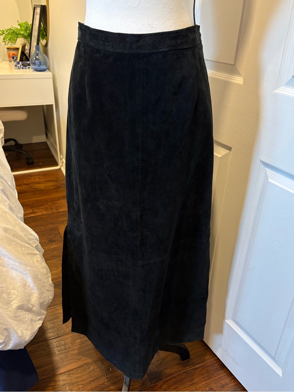 NWT Sonoma Genuine Leather Black Suede Maxi Pencil Skirt Size 14
